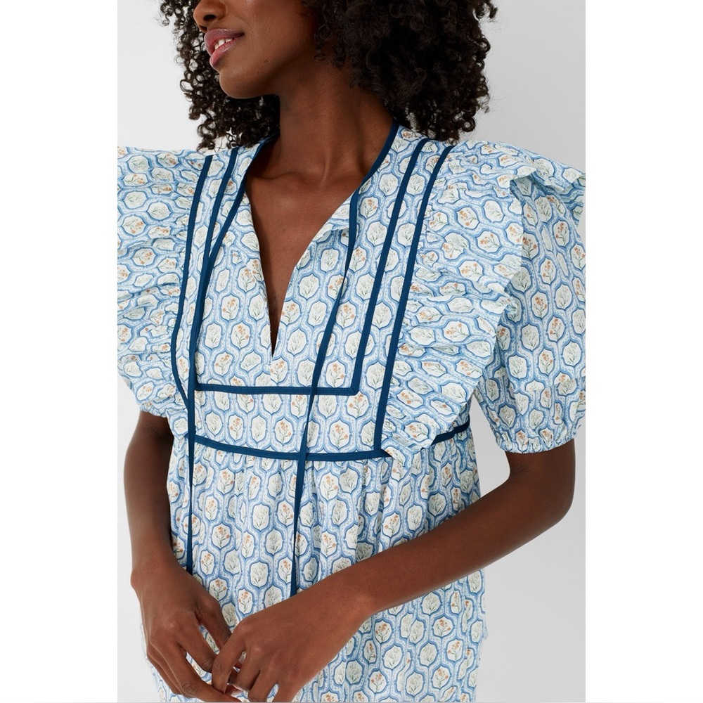 Tuckernuck Hyacinth House Blue Ruffle Top XXS